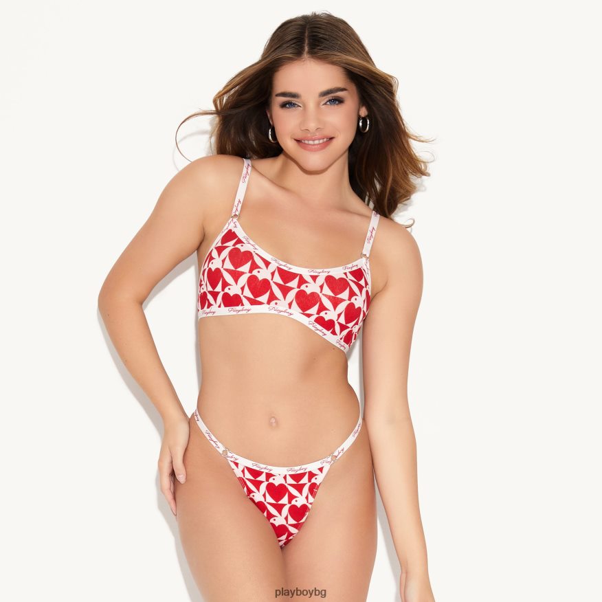 облекло бг Playboy Жени основите лъжичка bralette бяло с червено JZ04JB1495