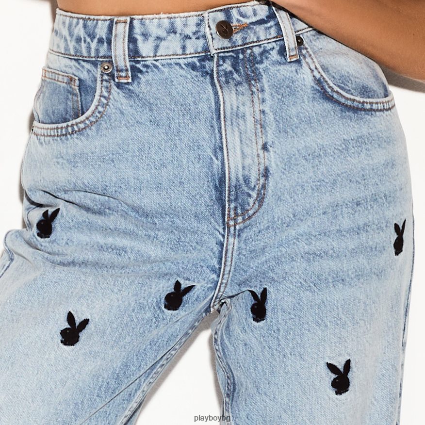 облекло бг Playboy Жени дънките с широки крачоли с висок ръст светли изпирани оригинален JZ04JB1163