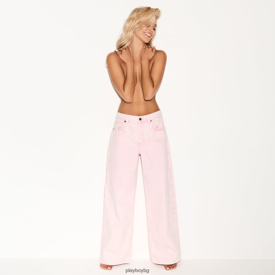 облекло бг Playboy Жени ниските скейтърски дънки с камък розово JZ04JB1175