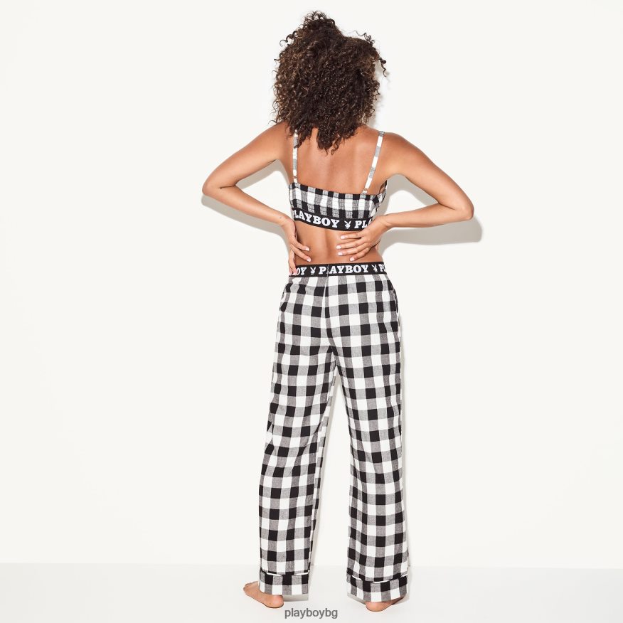 облекло бг Playboy Жени проверката на фланелената пижама за сън Черно бяла JZ04JB1194
