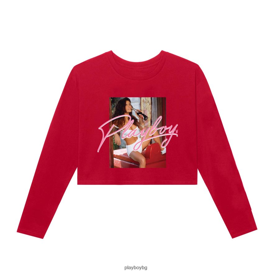 облекло бг Playboy Жени август 1993 г. плеймейтка Дженифър Лавоа скъсен дълъг ръкав червен JZ04JB961