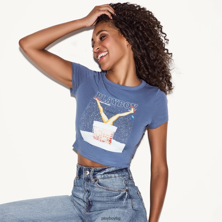 облекло бг Playboy Жени декември 2013 г. корица бебешка тениска прашно синьо JZ04JB935