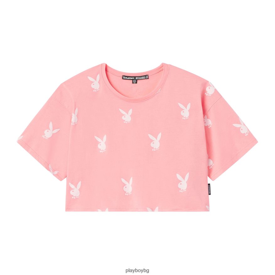облекло бг Playboy Жени изрязана тениска с лого розово JZ04JB1006
