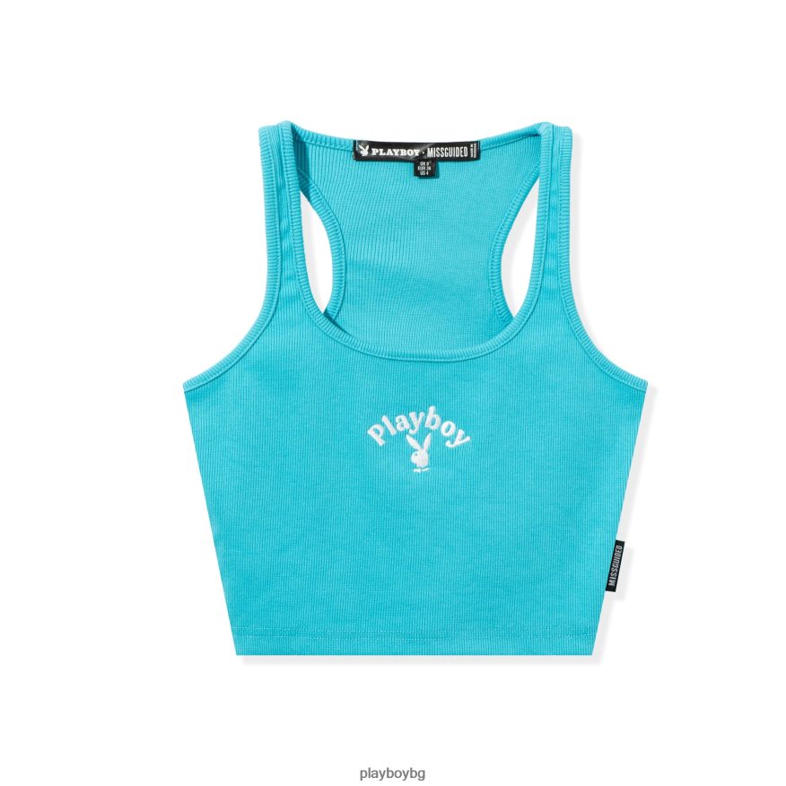 облекло бг Playboy Жени класически изрязан състезателен танк син JZ04JB1036