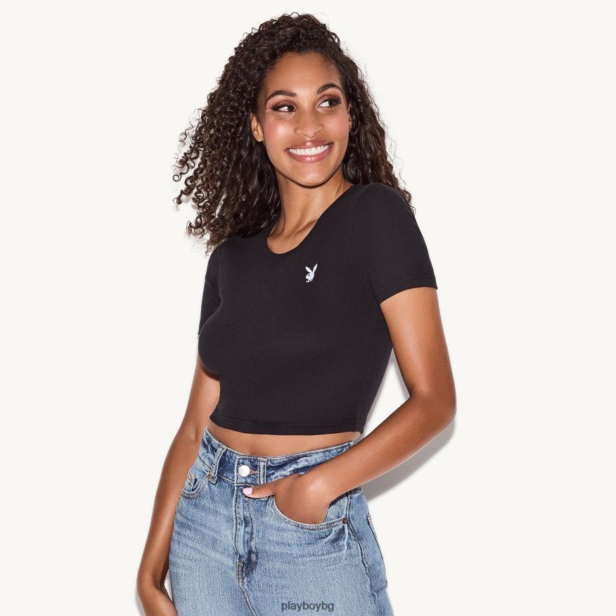 облекло бг Playboy Жени бебешка тениска с класическо лого черен JZ04JB957