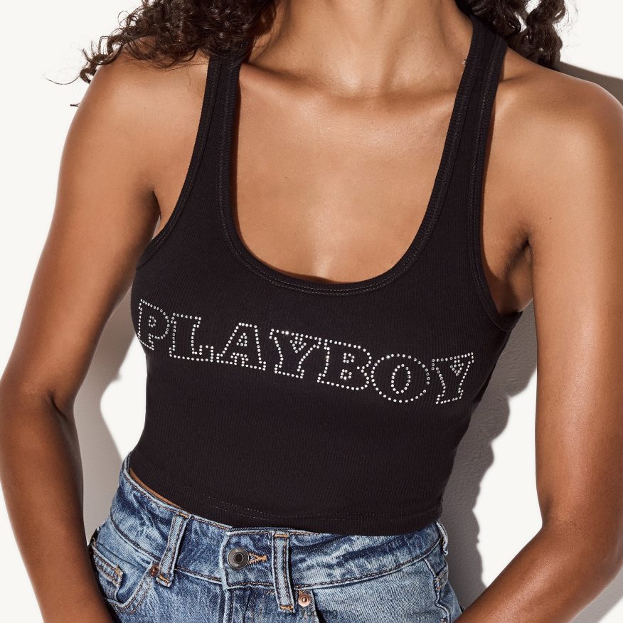облекло бг Playboy Жени резервоар с гръб за мачта от кристали черен JZ04JB979