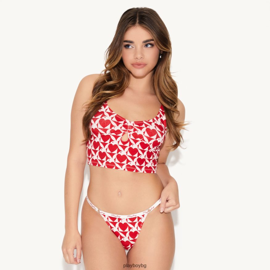 облекло бг Playboy Жени основите keyhole cami бяло с червено JZ04JB976