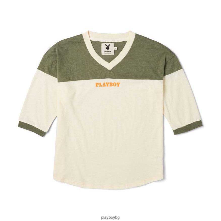 облекло бг Playboy Жени лагерно трико с v-образно деколте 1/2 дълъг ръкав оригинален JZ04JB1043