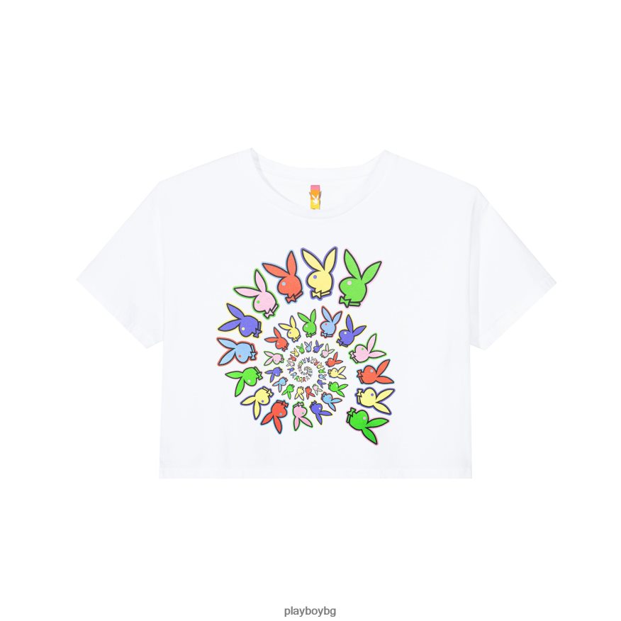 облекло бг Playboy x Color Bars Жени спираловидно изрязана тениска бяло JZ04JB959