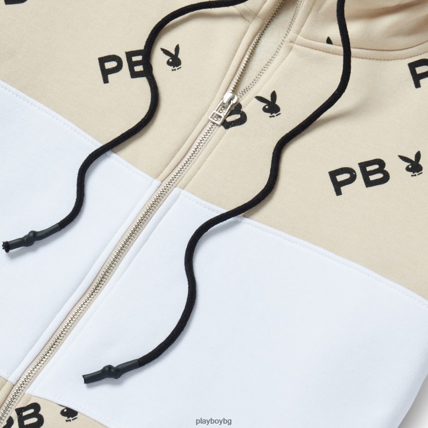 облекло бг Playboy Жени суитшърт с цип с цветен блок и цял принт камък JZ04JB1127