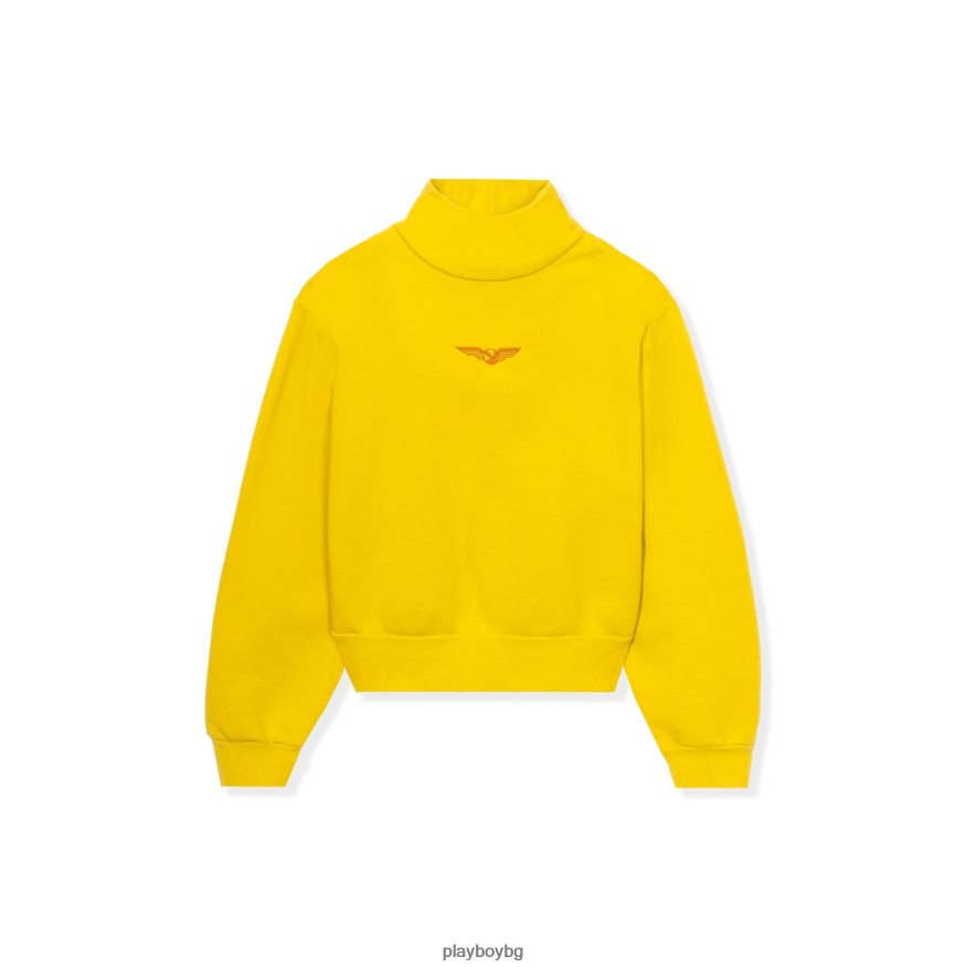облекло бг Playboy Жени изрязан суичър с висока яка aviation wings горчица JZ04JB1160
