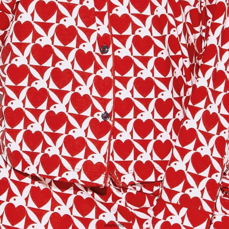 облекло бг Playboy Жени комплект пижама за сънно парти сърце зайче червено JZ04JB1215