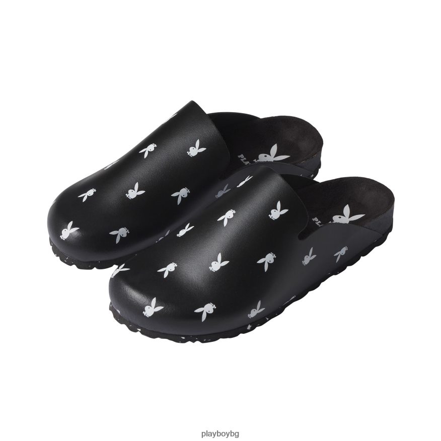 обувки бг Playboy Жени кожени пързалки черен JZ04JB1590