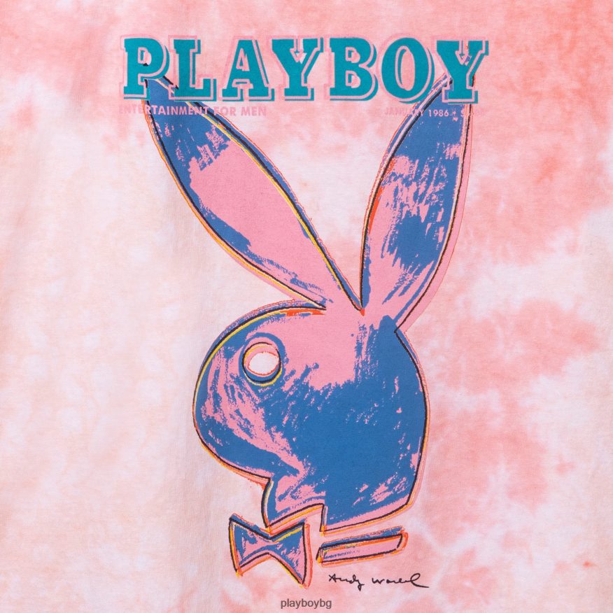 облекло бг Playboy мъже януари 1986 г. тениска с корицата на andy warhol tie dye оригинален JZ04JB280