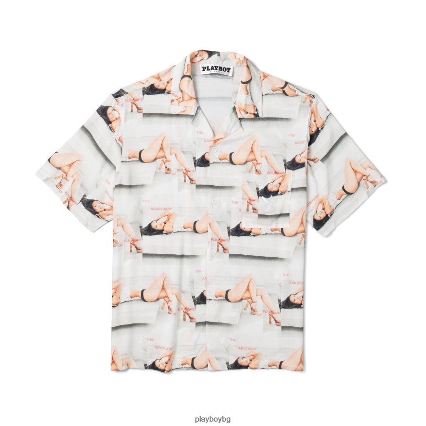 облекло бг Playboy мъже лагерна риза на светилището бяло JZ04JB180