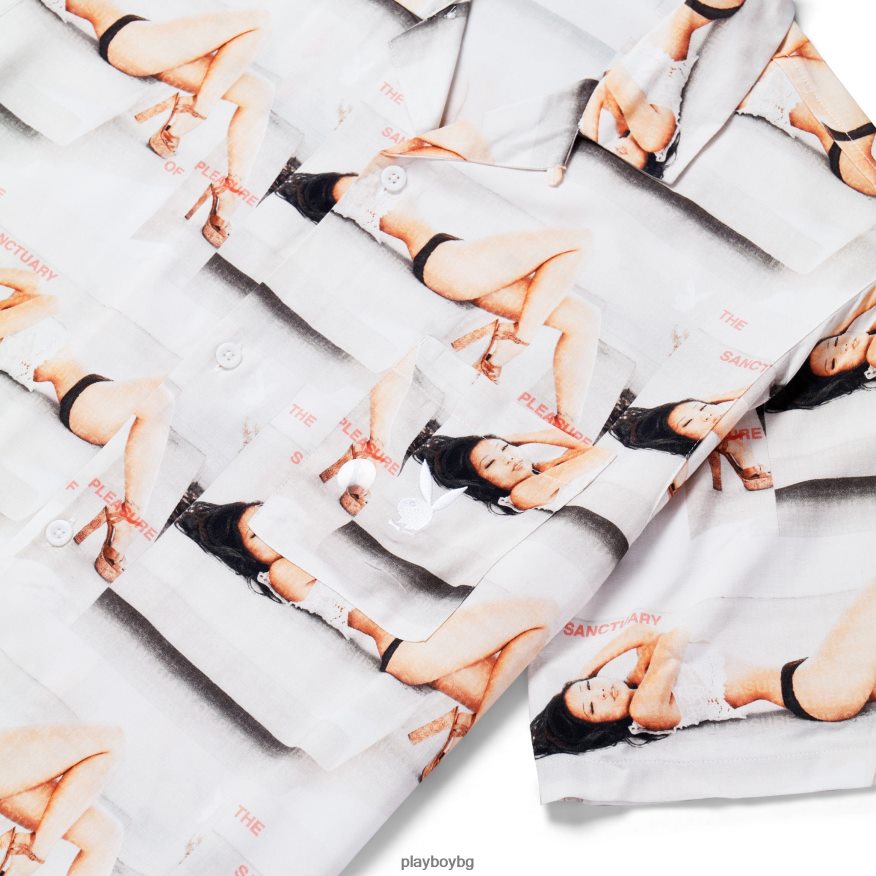 облекло бг Playboy мъже лагерна риза на светилището бяло JZ04JB180