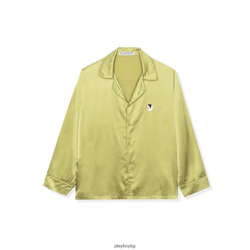 облекло бг Playboy мъже копринено горнище с яка и копчета маслина JZ04JB270