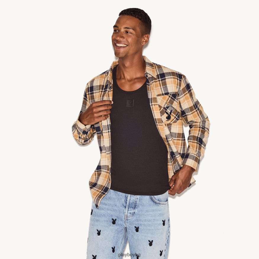 облекло бг Playboy мъже фланелена риза с дълъг ръкав кафяво каре JZ04JB311