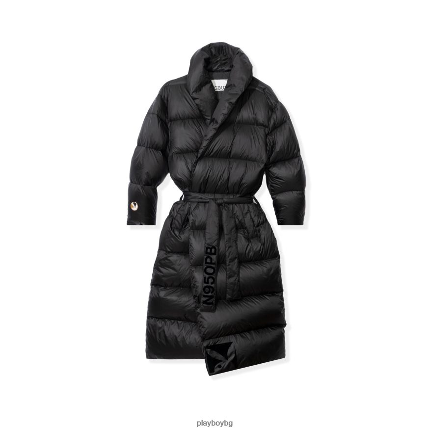 облекло бг Playboy мъже дълго пухено яке с колан черен JZ04JB441